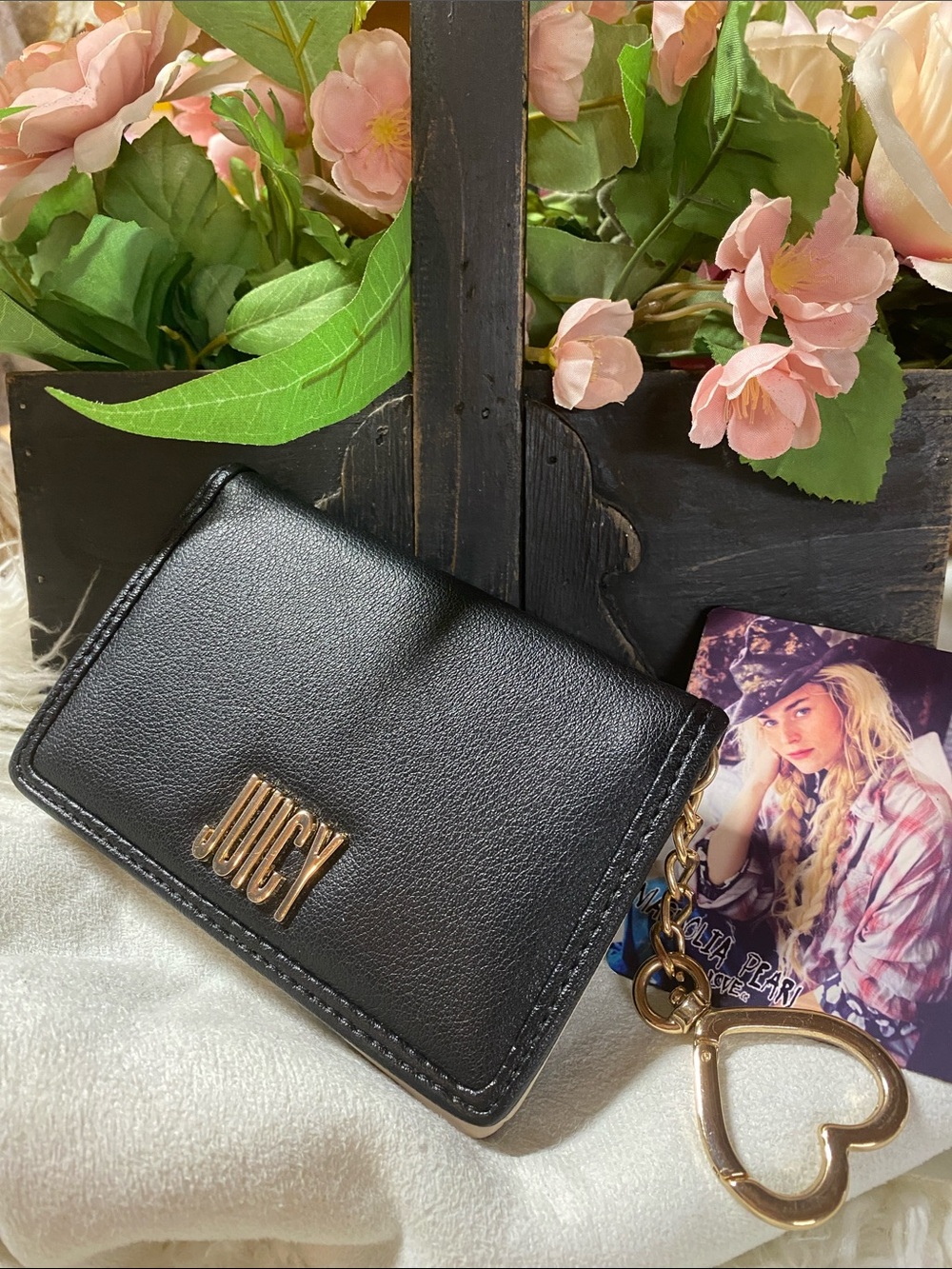Juicy Couture Black Leather Card Holder NWOT
